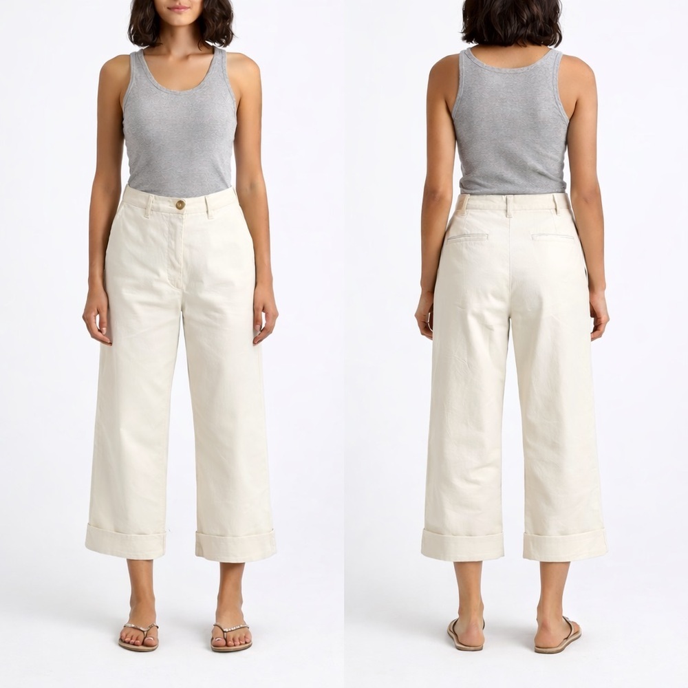 P. Jean Made In Italy White Cropped Wide Leg Pants 27 Nwt Cotton Luxury